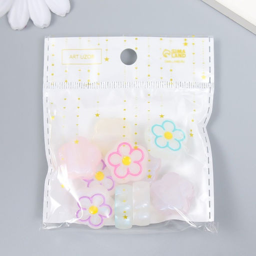 Цена за 10 шт. Бусина пластик Цветочек с контуром, фосфорная, 1.9?1.9?0.8 см, МИКС