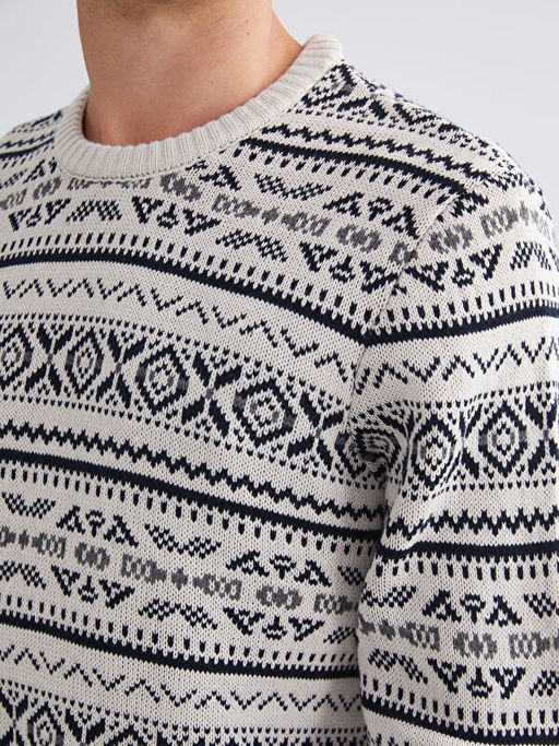 Bisiklet Yaka Desenli Erkek Triko Kazak