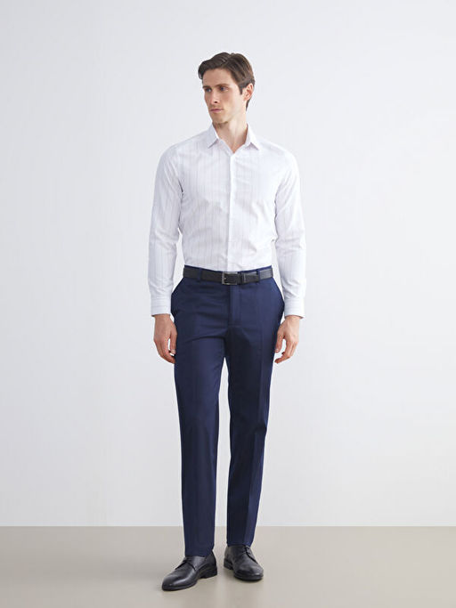 Slim Fit Uzun Kollu ?izgili Gabardin Erkek G?mlek