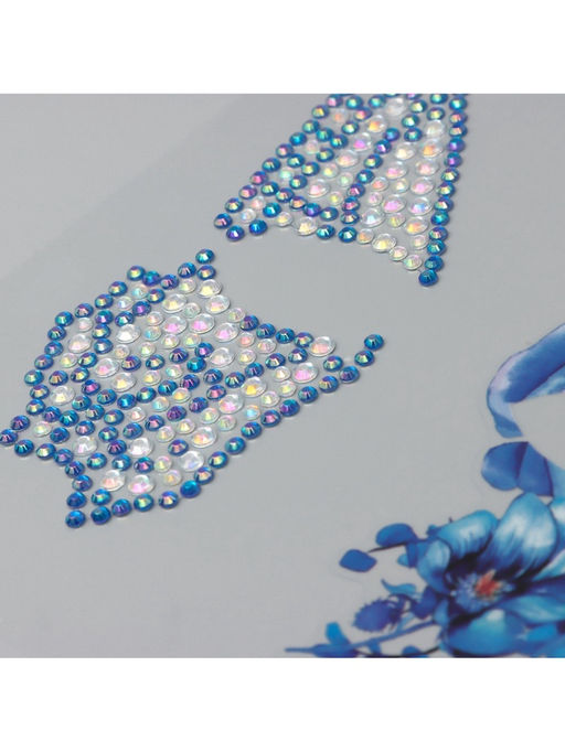 Наклейка - стразы на лицо Крыло бабочки и цветы, 16?17 см