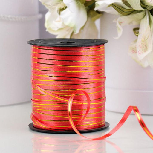 Лента упаковочная красная с золотой полосой, 5 мм х 225 м - Simaland фото 2