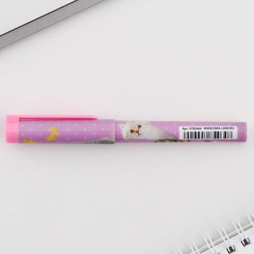 Цена за 10 шт. Ручка шариковая синяя паста 0.7 мм с колпачком «Котики» пластик