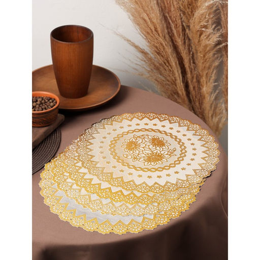 Набор салфеток кухонных Букет, 4 шт, d=30 см, цвет золотой - Доляна фото 5