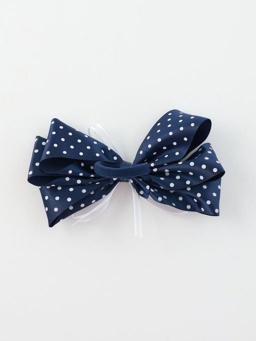 Цена за 6 шт. Бант для волос на резинке «Школьница», белый горошек, 14 см, бело-синий