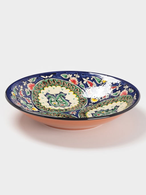 Ляган узбекский Риштанская Керамика «Узоры», d=33 см, глубокий, синий