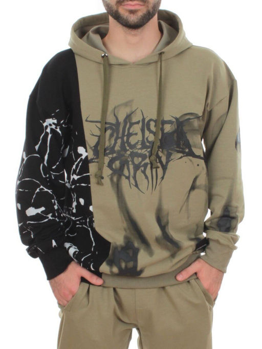 2608 GREEN/BLACK Толстовка мужская (75% хлопок, 20% полиэстер, 5% спандекс)