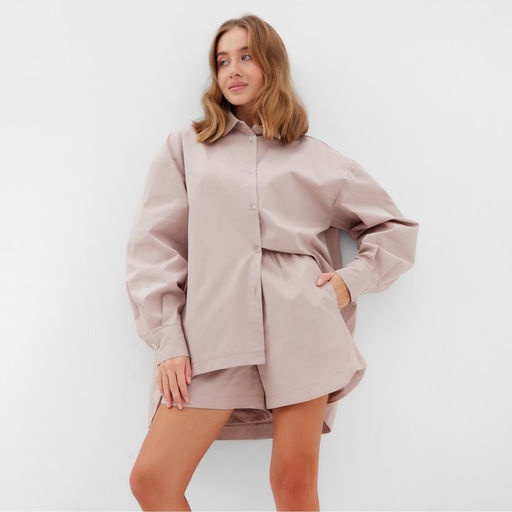 Костюм женский (рубашка, шорты) MINAKU: Oversize, серо-розовый, размер 48
