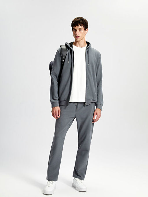 Kap??onlu Uzun Kollu Erkek Fermuarl? Sweatshirt