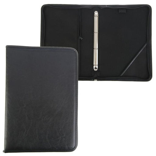 Папка деловая Calligrata «Лайт», искусственная кожа, для бумаг, для офиса, с кольцевым механизмом 4, 360×260×30 мм, чёрная