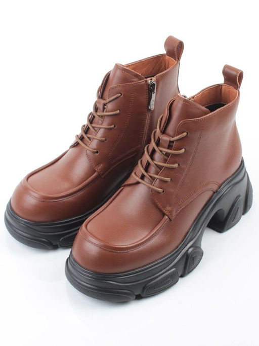 01-H23B-32MB BROWN Ботинки демисезонные женские (натуральная кожа, байка)