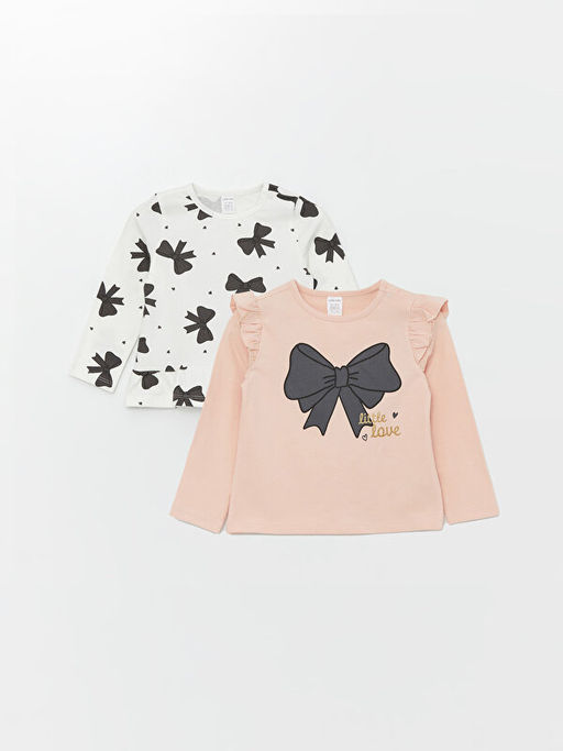 Bisiklet Yaka Uzun Kollu Nak??l? K?z Bebek Bluz 2li