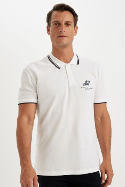 New Regular Fit Bask?l? K?sa Kollu Pike Polo Tisort