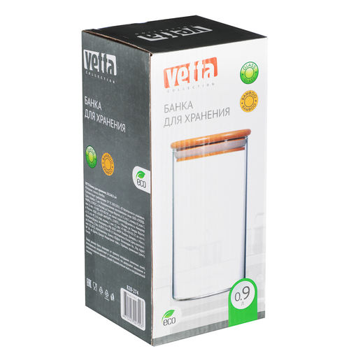 Банка для хранения 850мл, 18,5*8,5см, стекло, бамбук VETTA ЭКО Эллипс арт. 828-274 - Полимербыт фото 4