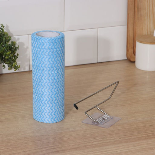 Салфетки в рулоне многоразовые безворсовые в наборе с держателем Доляна, 40 шт, 2020 см, цвет голубой  фото 5