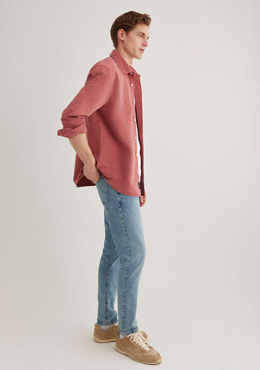 Keten Kar?s?ml? Pembe Tencel Gomlek - Mavi фото 2
