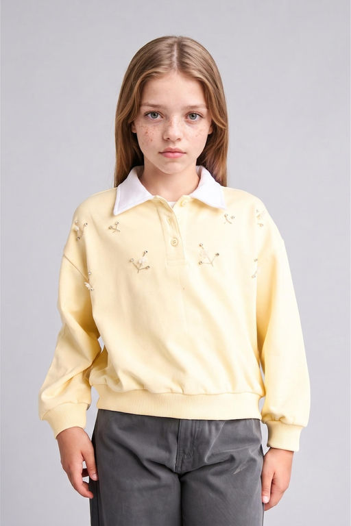 %100 Pamuk Relaxed Fit Sweatshirt K_z _ocuk - Defacto фото 4