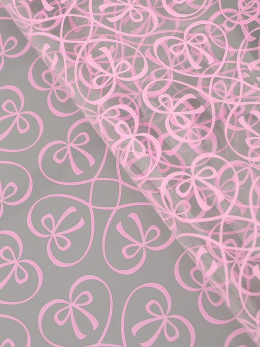 Плёнка для цветов «Бантики», прозрачная/розовая, 0.6×9.3±5% м, 40 мкм, 200 г