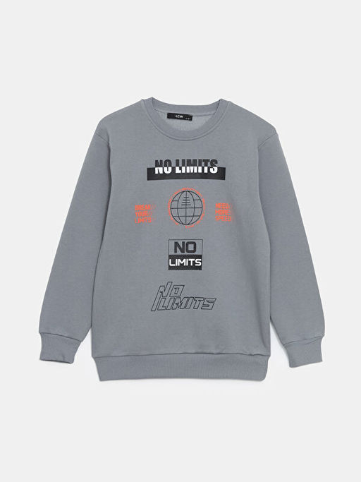 Bisiklet Yaka Bask?l? Erkek ?ocuk Sweatshirt