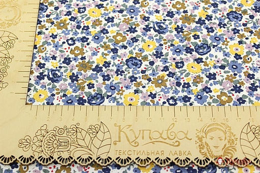 Импорт. хлопок Мелкая акварель (синие, желтые цветы), ш.1.49м, хлопок-100%, 100гр/м.кв - Купава фото 5