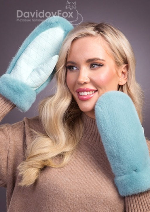 Варежки норка замша мята