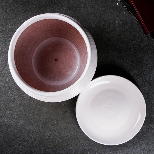 Горшок цветочный с поддоном 6,5 л, белый керамика, "Сатурн" (М)