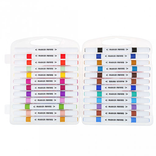 Маркер для рисования "Творчество" акриловый, на водной основе, смываемый, двойной нейлоновый наконечник: твердый и мягкий - кисточка, треугольная форма, с номером, набор 24шт, в пластмассовом кейсе с ручкой 21х16,6х3,2см (Китай)