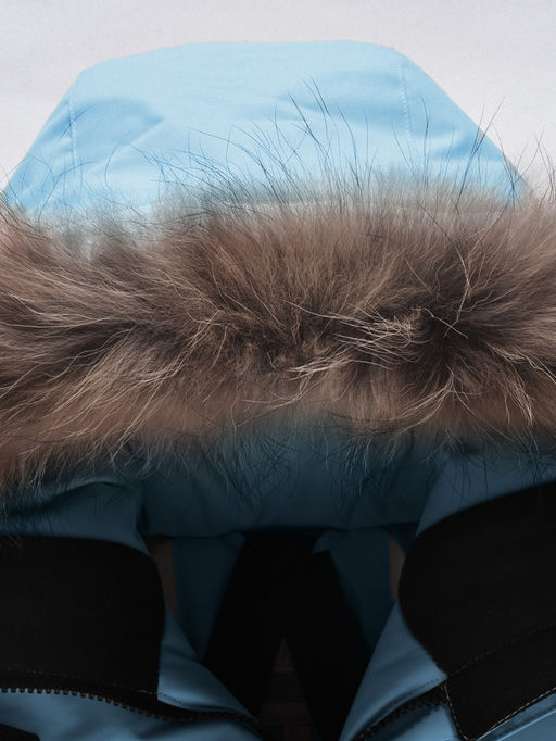 Парка зимняя подростковая для девочки с капюшоном и мехом бирюзового цвета 9534Br