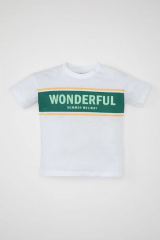 Erkek Bebek Bisiklet Yaka Bask?l? K?sa Kollu Tisort