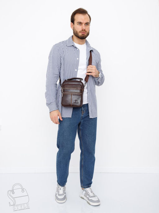 Сумка мужская кожаная 634M brown Fuzhiniao в Новосибирске