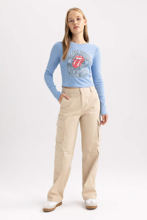 Облегающая футболка в рубчик с длинными рукавами Cool Rolling Stones - Defacto фото 2