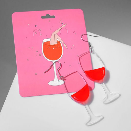Серьги акрил Вино бокалы, цвет красный - Queen fair фото 2