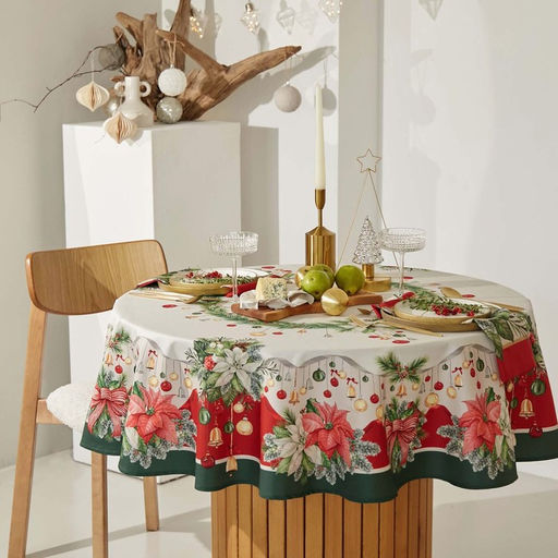 Скатерть Этель Рождественский венок, d=150 см, 100% хл, саржа 190 г/м2  фото 4