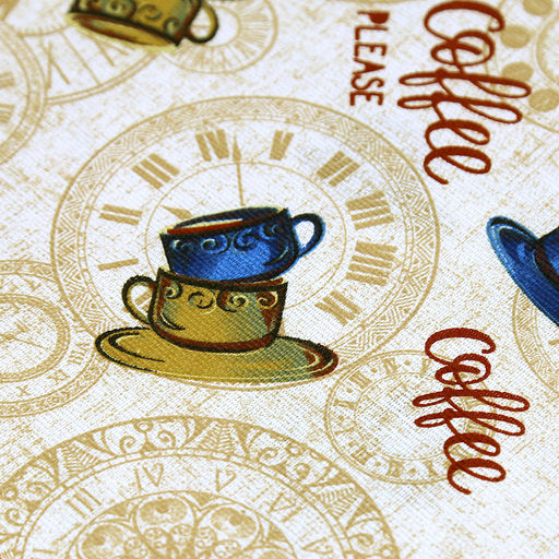 "Время кофе К" Скатерть 220х145см, длина стола до 180см, на 8-10 персон, рогожка 171г/м2, хлопок 100%, "Домашняя мода" (Россия)