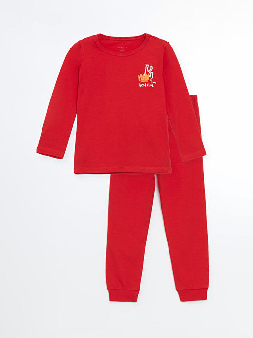 Bisiklet Yaka Uzun Kollu Bask?l? Erkek Bebek Pijama Tak?m?