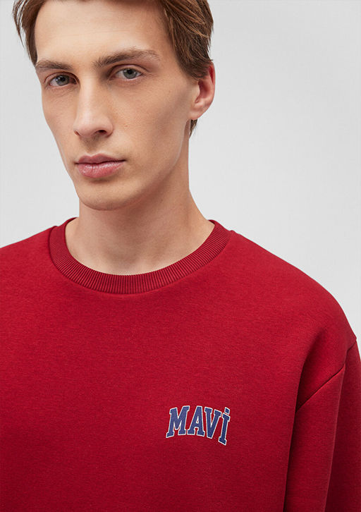 Mavi Logo Bask?l? Kapusonlu K?rm?z? Sweatshirt  фото 5