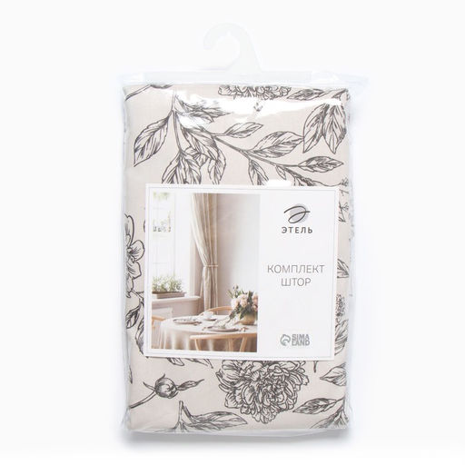 Шторы для кухни с подхватами Этель Black flowers, 149×180 см, комплект - 2 шт.