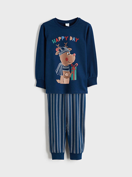 Bask?l? Erkek ?ocuk Pijama Tak?m?