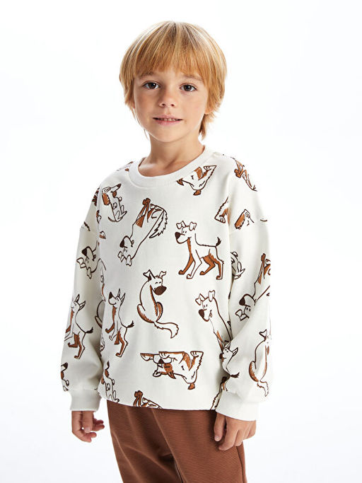 Bisiklet Yaka Bask?l? Erkek Bebek Sweatshirt ve E?ofman Alt 2li Tak?m