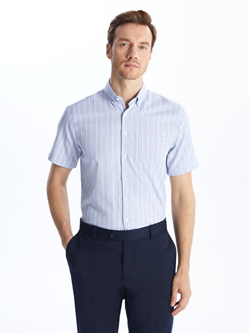 Regular Fit K?sa Kollu ?izgili Oxford Erkek G?mlek