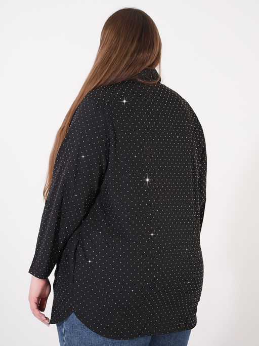 Черная рубашка со стразами больших размеров - Almond фото 3