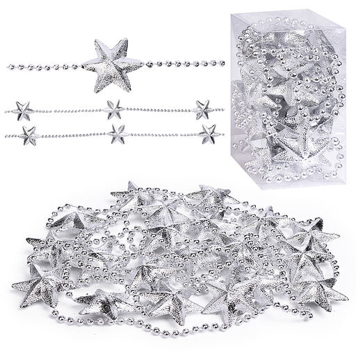 Бусы новогодние "Серебряные" со звёздами (3,5м)