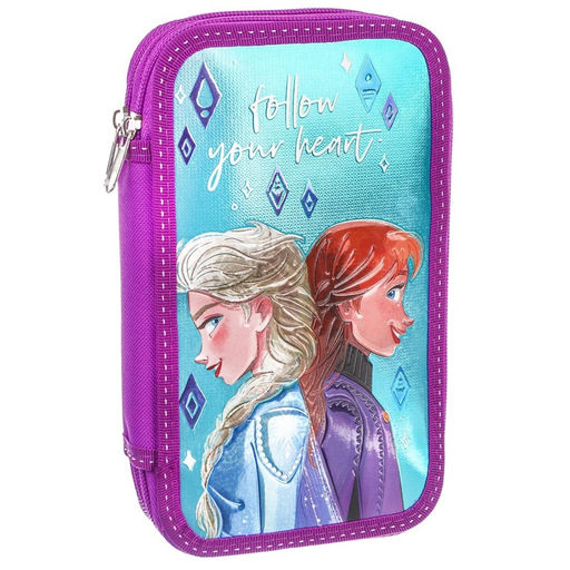 Пенал каркасный с эффектом металлик, 2 секции, 12.5×20.5×4 см, ламинированный картон, «Холодное сердце»