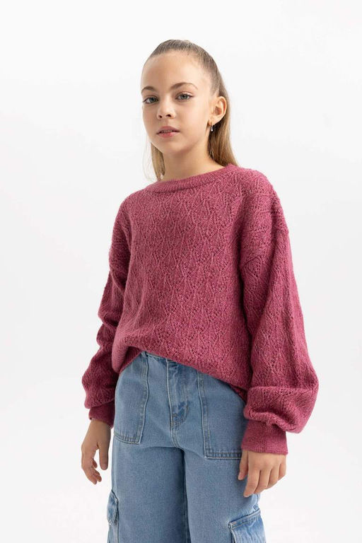 Свитер с круглым вырезом для девочек - Defacto фото 5