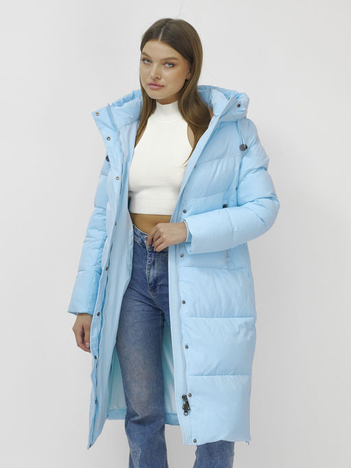 Пальто утепленное стеганное зимнее с капюшоном женское голубого цвета 9636_1Gl - Mtforce фото 17