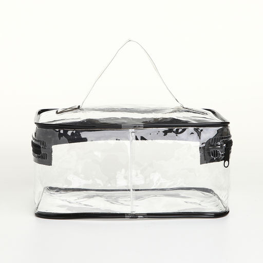 Косметичка-сундучок на молнии, маленькая, с ручкой, прозрачная, чёрная - Simaland фото 2