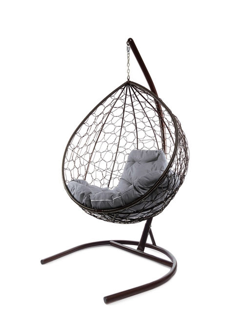 Кресло-кокон «Капля», 193×72×98 см, подвесное, с искусственным ротангом, коричневое, с серой подушкой