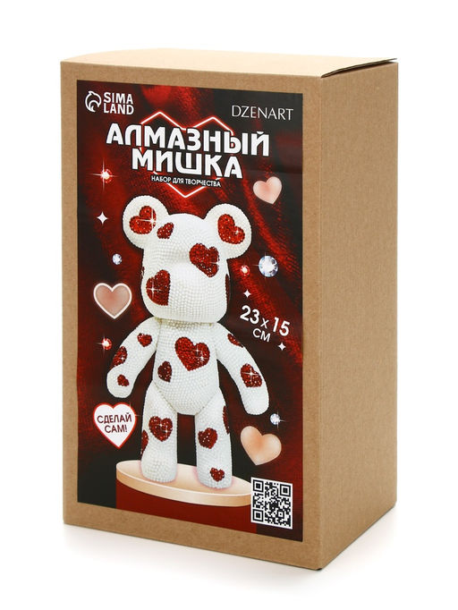 Алмазная мозаика на фигурке с полным заполнением Медведь с сердечками