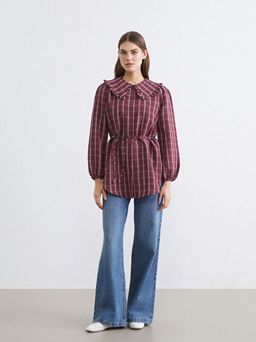 Bebe Yaka Ekose Kad?n G?mlek Tunik