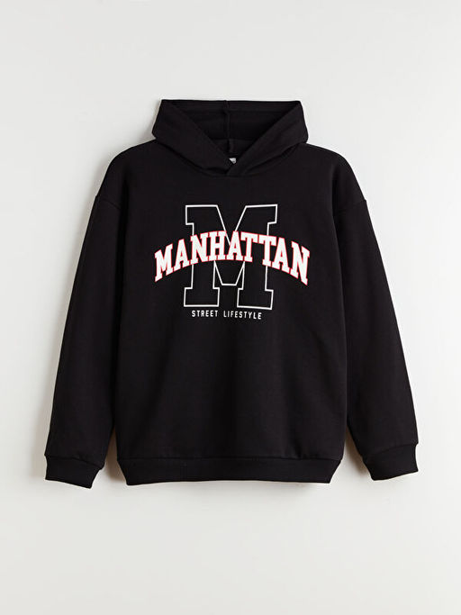 Kap??onlu Bask?l? Erkek ?ocuk Sweatshirt