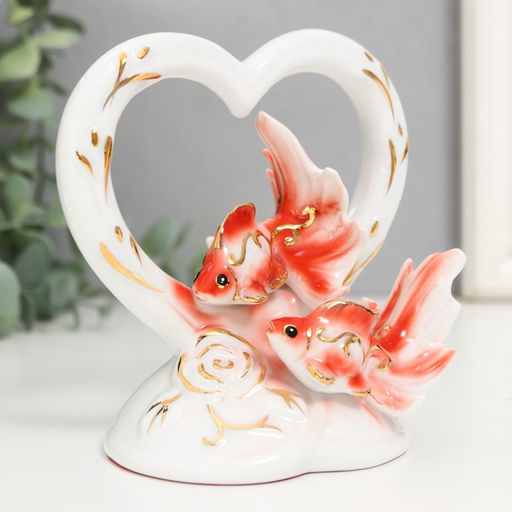 УЦЕНКА Фигурка керамика Золотые рыбки в сердце, 12?7.5?12 см, МИКС